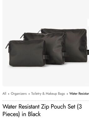 Calpak Water Resistant Zippered Pouch Set in Black
